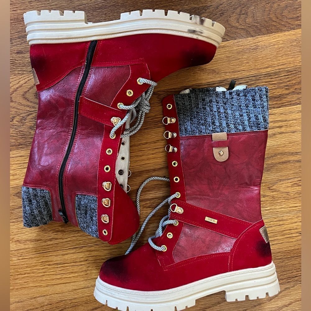 HKR Red Lace Up Boots | Size